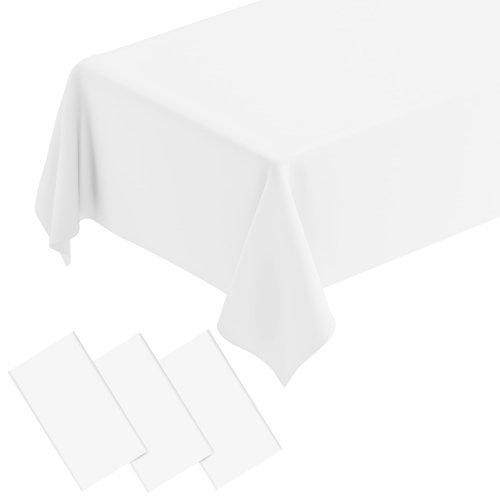 QISOLIY 3 Pcs White Tablecloth Plastic Table Cloth for Parties Disposable Rectangle White Table Cloths for Baby Shower Wedding Birthday Holiday Party Decorations 54 ×108 Inch