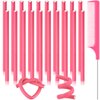 Chuangdi 20 Pcs Flexible Curling Rods, Soft Foam No Heat Hair Rollers Curlers and Steel Pintail Rat Tail Comb, for Women Girls Long and Short Hair (Dark Pink, 0.31 x 9.4 Inch)