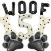 Dog Theme Balloons - 5th Dog Birthday Party Decorations, 40 Inches Number 5 Foil Balloons, Paw and Bone Balloons, WOOF Letter Balloons, Paw Prints Stickers for Pet Kids Dog Birthday Party Supplies