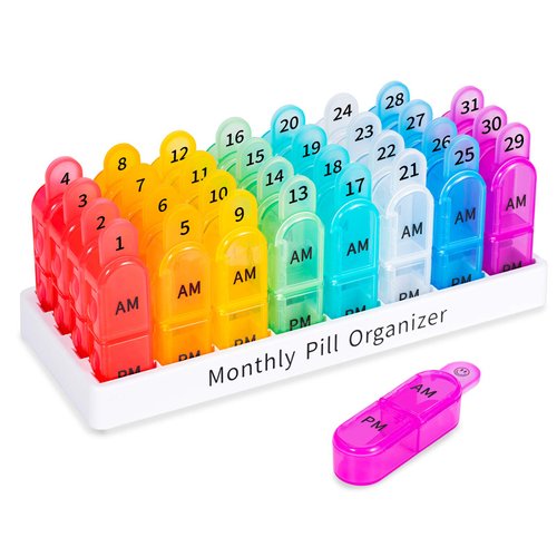 Daviky Monthly AM/PM Pill Organizer - 30 Day, 2 Times a Day Pill Box to Hold Vitamins, Supplements and Medications