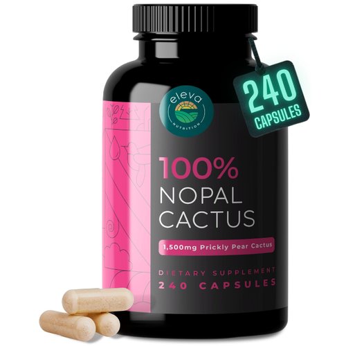 Eleva Nutrition Nopal Cactus Capsules 1500mg — Organic Sun-Dried Prickly Pear Cactus Powder and Black Pepper Extract for Absorption — Natural Prickly Pear Extract Non-GMO Capsules — 240 Capsules