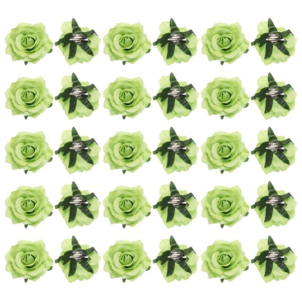 MECCANIXITY 30 Pcs Rose Flower Hair Clips 4 Inch Flower Hair Pins Flower Brooch for Women Hair Accessories Green