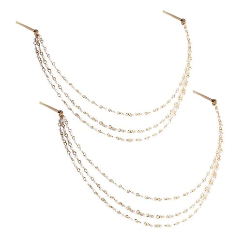 yueton 2pcs Fashion Ladies Artificial Pearl Tassel Chain Clips Barrettes Headband Hair Clips Clamp Headwear Edge Clips Bobby Pins