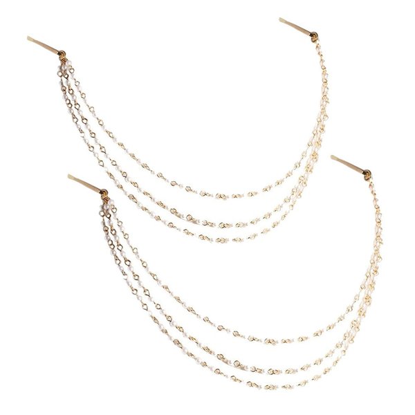 yueton 2pcs Fashion Ladies Artificial Pearl Tassel Chain Clips Barrettes Headband Hair Clips Clamp Headwear Edge Clips Bobby Pins