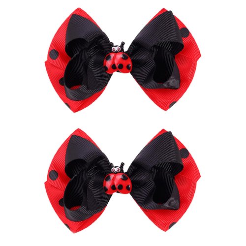 Cute Hair Clips for Girls Ladybug Hair Bow Clips Red Black Hair Barrettes for Toddler Ribbon Bow Clips Insect Clips Back to School Hair Clips Summer Hair Clip Hair Accessories for Hair Styling 2Pcs