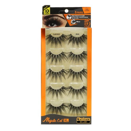 EBIN NEW YORK Cattitude 3D Lash 5 Pair – Majestic Cat 25mm 3D Lashes Triple Volume & Length Lightweight Comfortable Wear Perfect Thick & Full Look Reusable