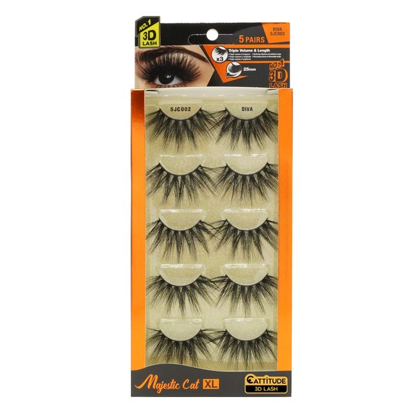 EBIN NEW YORK Cattitude 3D Lash 5 Pair – Majestic Cat 25mm 3D Lashes Triple Volume & Length Lightweight Comfortable Wear Perfect Thick & Full Look Reusable