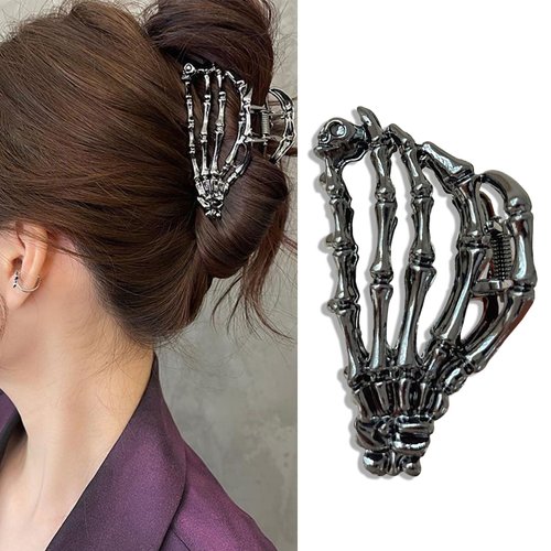 Black Skeleton Metal Hair Claw Clips, Y2K Hair Accessories for Thin Thick Hair Strong Hold Hair Clamps Non-Slip Jaw Clips for Women Girls