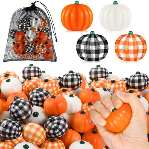 Leyndo 24 Pcs Thanksgiving Pumpkin Stress Balls Bulk Stress Relief Balls Mini Foam Squeeze Ball H...