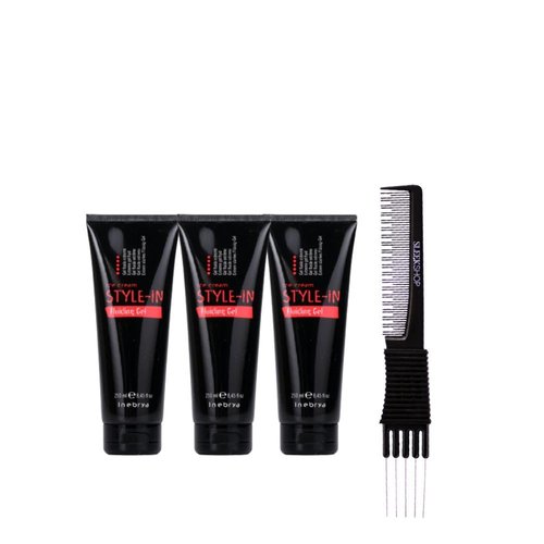 kuss Inebrya Ice Cream Style-In Fluiding Gel (8.45 oz) with Teasing Comb Pack of 3, Black