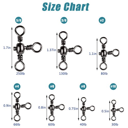 JSHANMEI Fishing 3 Way Swivels Cross Line Barrel Swivels T-Turn Fishing Swivels Fishing Lure Connector Saltwater Fishing Tackle Accessories 8# 100PCS