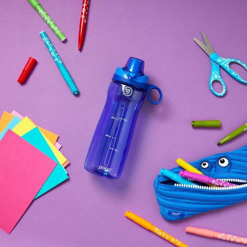 Pogo BPA-Free Plastic Water Bottle with Soft Straw Lid, 18oz. (Blue)