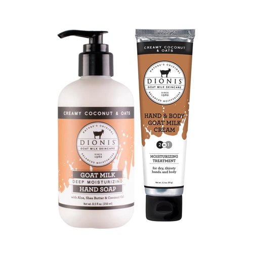 Dionis Goat Milk Skincare Creamy Coconut & Oat 8.5oz Hydrating Body Lotion and 3.3oz Hand & Body Moisturizing Travel Size Cream Bundle, Natural Ingredients, Made in the USA, Cruelty Free, Paraben Free