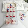 24Pcs Independence Day Press on Nails Medium French Tip Fake Nails American Flag Full Cover False Nails Patriotic Square Artificial Nails for 4th of July Glue on Nails Star Coffins Nail Decoration