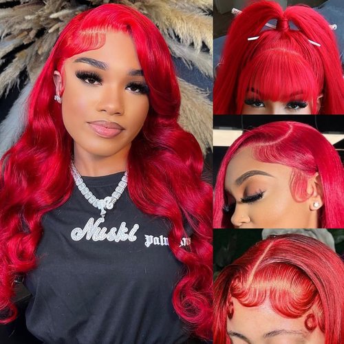 Lotulo Red Wig Human Hair 13x4 Red Lace Front Wigs Human Hair 180% Density Body Wave Red Colored Wigs Human Hair HD Transparent Lace Front Wigs Human Hair Pre Plucked with Baby Hair 24 Inch