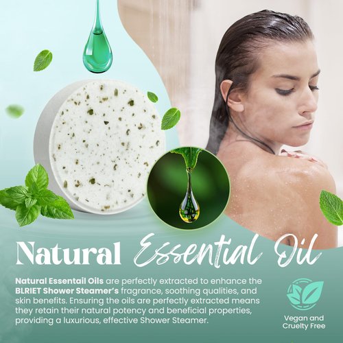 Shower Steamers Aromatherapy BLRIET 8 pack Stocking Stuffers Christmas Birthday Gifts for Women, Men, Teens, Mint Shower Bombs With Natural Essential Oil, Stress Relief and Relaxation, Self Care Gifts