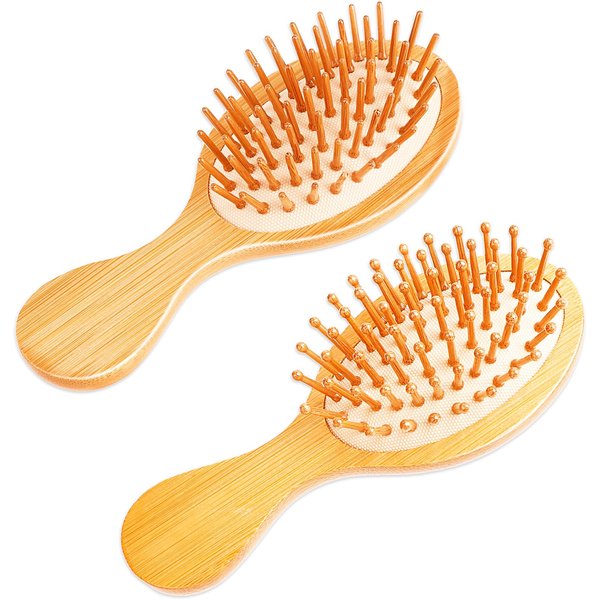 2 PCS Travel Brush,Bamboo Brush Mini Hairbrush Anti-Static Travel Brushes for Hair Massage Scalp Detangling Brush Yellow Mini Hair Brush Natural Wooden Pocket Travel Small Hair Brush for All Hair