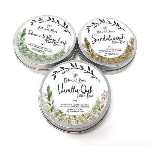 Men's Lotion Bar Set - 3 Lotion Bars 1oz Each - Sandalwood Lotion, Vanilla Oak Lotion, and Tobacco and Bay Leaf Lotion