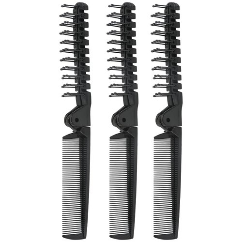 Qjaiune 3PCS Travel Foldable Brush, Anti-Static Hair Comb and Double Headed Hairdressing Tool for Men & Women (Black)