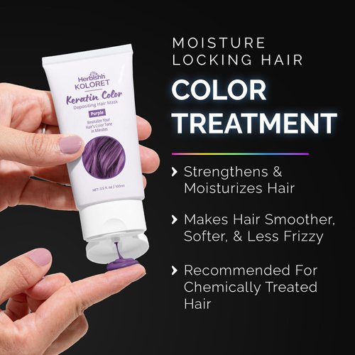 Herbishh Koloret Keratin Color Depositing Hair Mask – 2-in-1 Deep Conditioner for Vibrant Refreshed Hair, Ideal for Dry Damaged Hair, Salon-Worthy Shine at Home, All Hair Types, Purple, 3.5 fl. Oz
