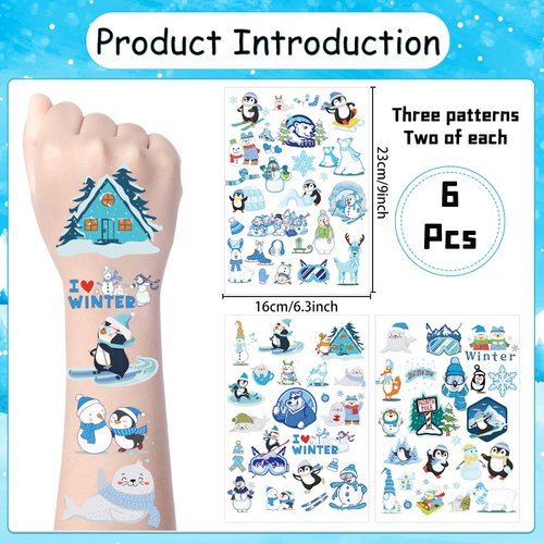 Yoyuspy Winter Temporary Tattoo Kids - Polar Animals Temporary Tattoos Stickers Winter Themed Party Favors Decor Supplies Christmas Polar Bear Penguin Snowman Tattoos Kids Winter Xmas Gift Bag Fillers