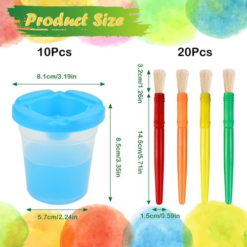 FHDUSRYO 30PCS Spill-Proof Paint Cups with Paint Brushes and Lids, No Spill Paint Cups with Colored Lids, Paint Containers with Lids Toddler Paint Set for Kids