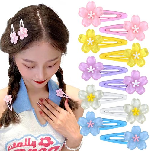 10Pcs Flower Hair Clips For Women Jelly Cherry Blossom Flower Hair Clip Sakura Floral Hair Flower...