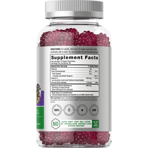Horbaach Sambucus Black Elderberry Gummies | 120 Count | with Zinc and Vitamin C | Vegan, Non-GMO, Gluten Free Extract for Adults | Natural Berry Flavor