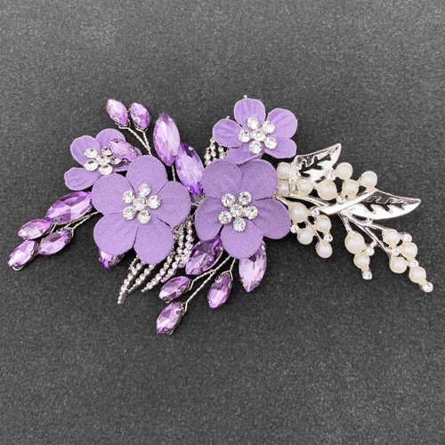 PRETTYLIFE Purple Flower Hair Clips Bridal Pearl Leaf Crystal Floral Hair Pieces Accessories for ...