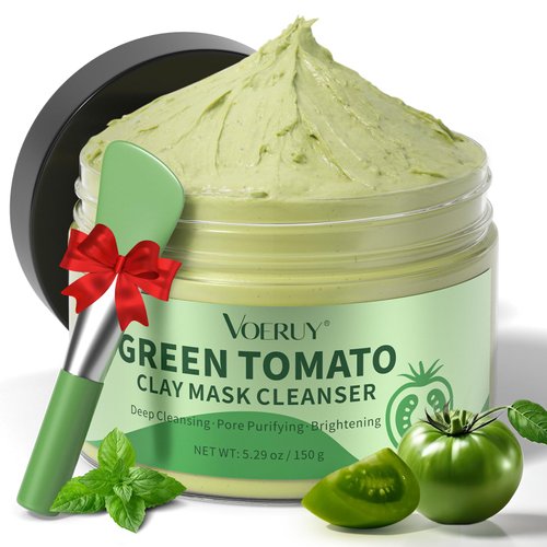 VOERUY Green Tomato Clay Mask, 2-in-1 Clay Mask Cleanser, Facial Mask for Deep Cleansing, Controlling Oil and Refining Pores, Green Tomato Face Mask for Blackheads, Dirts, Sensitive Skin 5.29 Oz
