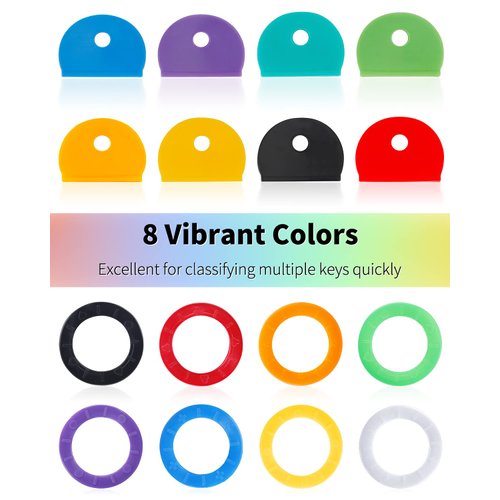 Vibit 16 Pack Colorful Plastic Key Cap Tags and Identifier Covers for Standard Flat House Keys (Not for Odd-Shaped Keys), 2 Styles