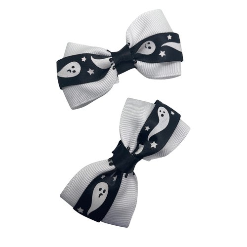 Halloween Fall Ghost Girls Hair Bow Set, Little Girl Bows, Pigtail Hair Bows, Toddler Hair Bows,
