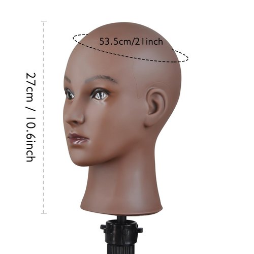 Ruilong Soft Bald Mannequin Head, Professional Cosmetology Female Head for Wig Making Hat and Glasses Display Bald Model Doll Head Brown Color