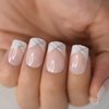 Nude Natural French Nail Fake Nails Short Length Designed False Nails Press On White Silver Glitter Tips