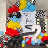 Race Car Birthday Party Balloons Arch Kit,179pcs Race Car Party Decorations Red yellow black and blue & Checkered Flag & Wheels Foil Balloon for Boys Racing car Theme Two Fast Party Supplies