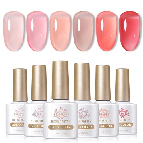 Born Pretty Jelly Gel Nail Polish Set Sheer Jelly Nude Pink Gel Polish Crystal Transparent Gel Polish Set Nail Art Varnish Manicure Collection Gift Set 10ML 6PCS