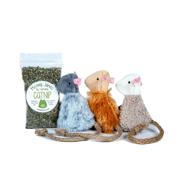 Meowy Janes Refillable Mouse 3 Pack Handmade Cat Toy with Catnip Filling | Fuzzy Toy Gift Pack for Cats