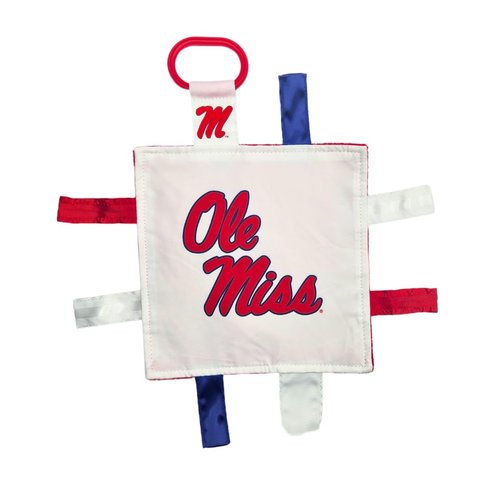 University of Mississippi Crinkle Learning Lovey Sensory Plush Blanket - Tag Toys for Babies - Baby Stroller Toys - Sports Team Pride MVP Registry Gift w/Stroller Clip (8 x 8 Tag Toy)…