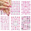 6Sheets Breast Cancer Nail Stickers for Nail Art 3D Self-Adhesive Pink Ribbon Nail Art Stickers Letter Love Heart DIY Nail Art Design Supplies Breast Cancer Awareness Nail Decals for Women Nail Decor
