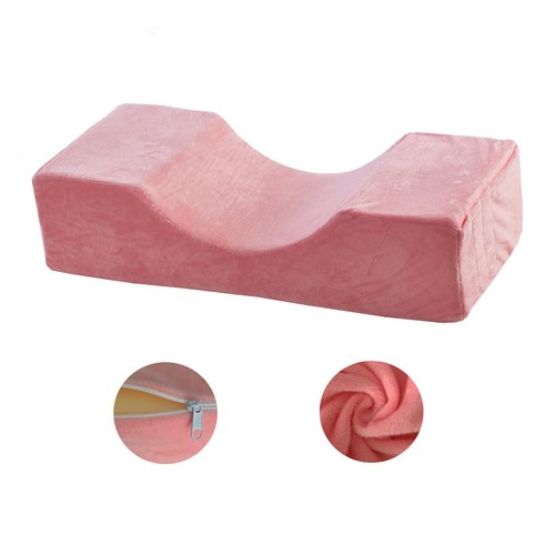 Guudoo Beauty Eyelash Extension Neck Pillow Comfortable Memory Foam Lash Pillow Grafting Salon,Support Cervical Neck Protection Pillow with Velvet Pillowcase(Pink)