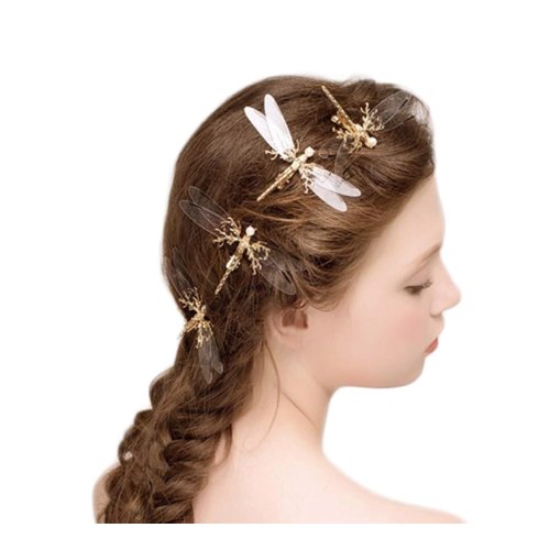 canjoyn 3 Pcs Baroque Fancy Gold Tone Alligator Hair Clips Dragonfly Starfish Hair Clips Bridal Pearl Prom Hair Pins Wedding Hair Barrette Accessories Jewel Hair Pin for Women Girls (Dragonfly-A)