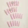 BABALAL Square Press on Nails Long Fake Nails Pink Glue on Nails 3D Butterfly Flower Charm Acrylic Nails 24Pcs Squoval Glitter Manicure Artificial False Nails for Women and Girls