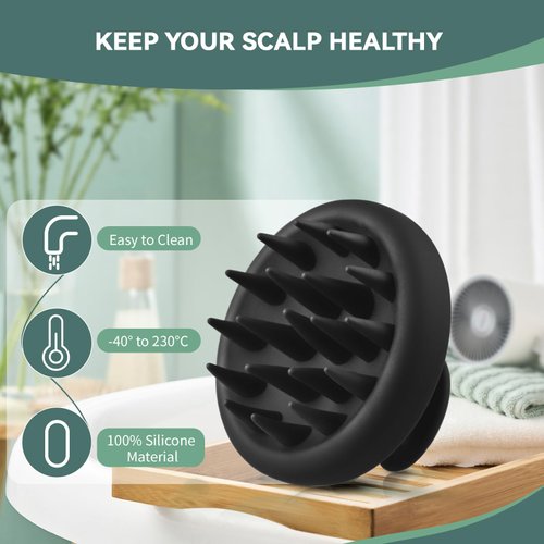 BEAUTLOHAS. Silicone Scalp Massager Hair Scrubber Brush, Silicone Scalp Scrubber with Soft Bristles for Wet Dry Hair, Silicone Head Scrubber Hair Shampoo Scalp Brush Hair Growth for Women Men(Black)