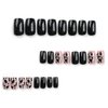Cow Print Press on Nails Short Medium Square BAOYAALIN, Black Fake Nails with Glitter Design Gel Glue on Nails for Women Girls Full Cover Acrylic Artificial False Stick on Nail for Wedding 24Pcs