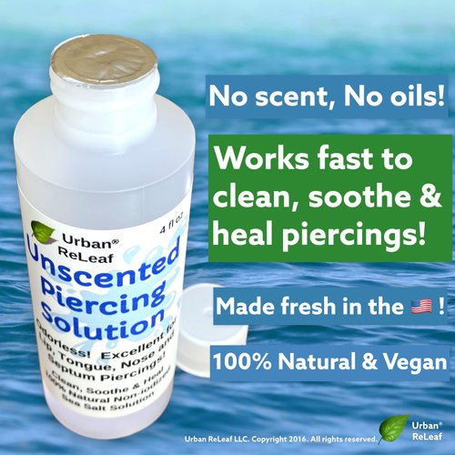 Urban ReLeaf Unscented Piercing Solution ! Non-Iodized Sea Salt Healing Soak. Lip, Tongue, Septum, Dimple, Mouth. NO Scent. Ready to use. Made Fresh in USA.