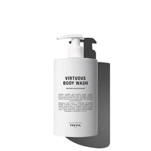 PREVIA Virtuous Body Wash - Soothing Shower Gel for Sensitive Skin - Refreshing and Gentle Cleansing - With Eucalyptus, Lavender, and Geranium Essential Oils - 16.9 oz