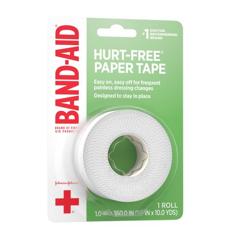 Band-Aid Brand of First Aid Products Hurt-Free Medical Adhesive Paper Tape to Secure Bandages and Wound Dressings, Non-Irritating, 1 Inch by 10 Yards (Pack of 6)