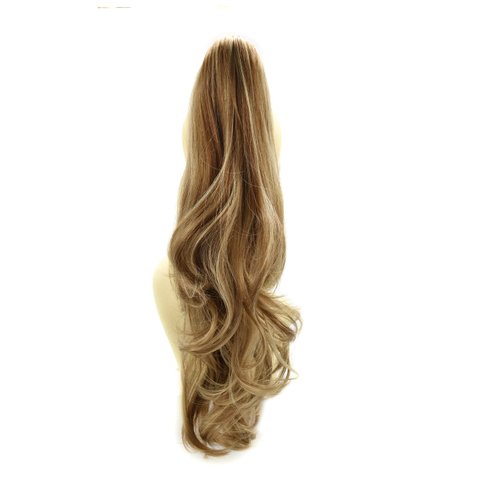 Natural Womens Wavy Chic Claw Jaw Clip Ponytail Flirty Layered Hair Extension 22“ Curly High Temperature Fiber Synthetic Hair Piece For Lady 26/12# Dark Ash Blonde & Brown Auburn