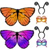 D.Q.Z 6 Pcs Girls Fairy Butterfly Wings for Kids Halloween Costumes with Antenna Headband Mask Party Favors (Purple-Orange)