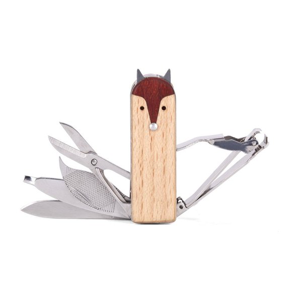 Kikkerland Fox Manicure Multi Tool Set, 5 in 1, Stainless Steel Professional Grooming Kits, Nail Care, for Home, Travel, Office